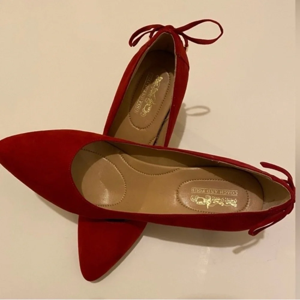 COACH Red Suede 3” Pumps Size 7
Tie-Up Lace Back Side of Heel Silver Finishings - Picture 1 of 14